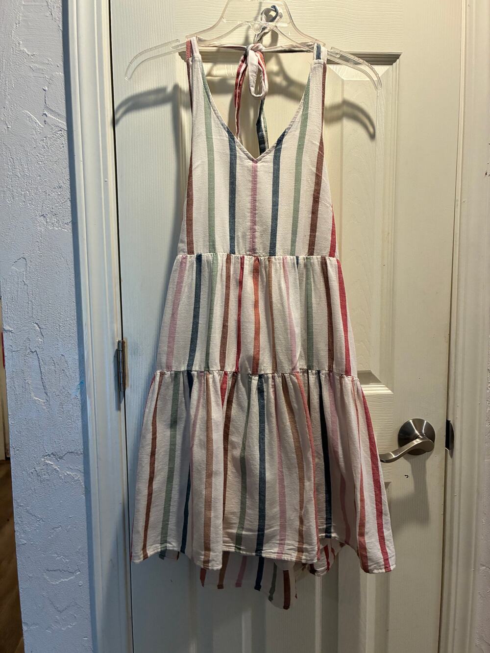 American Eagle Striped Linen Halter Mini Dress with Pockets